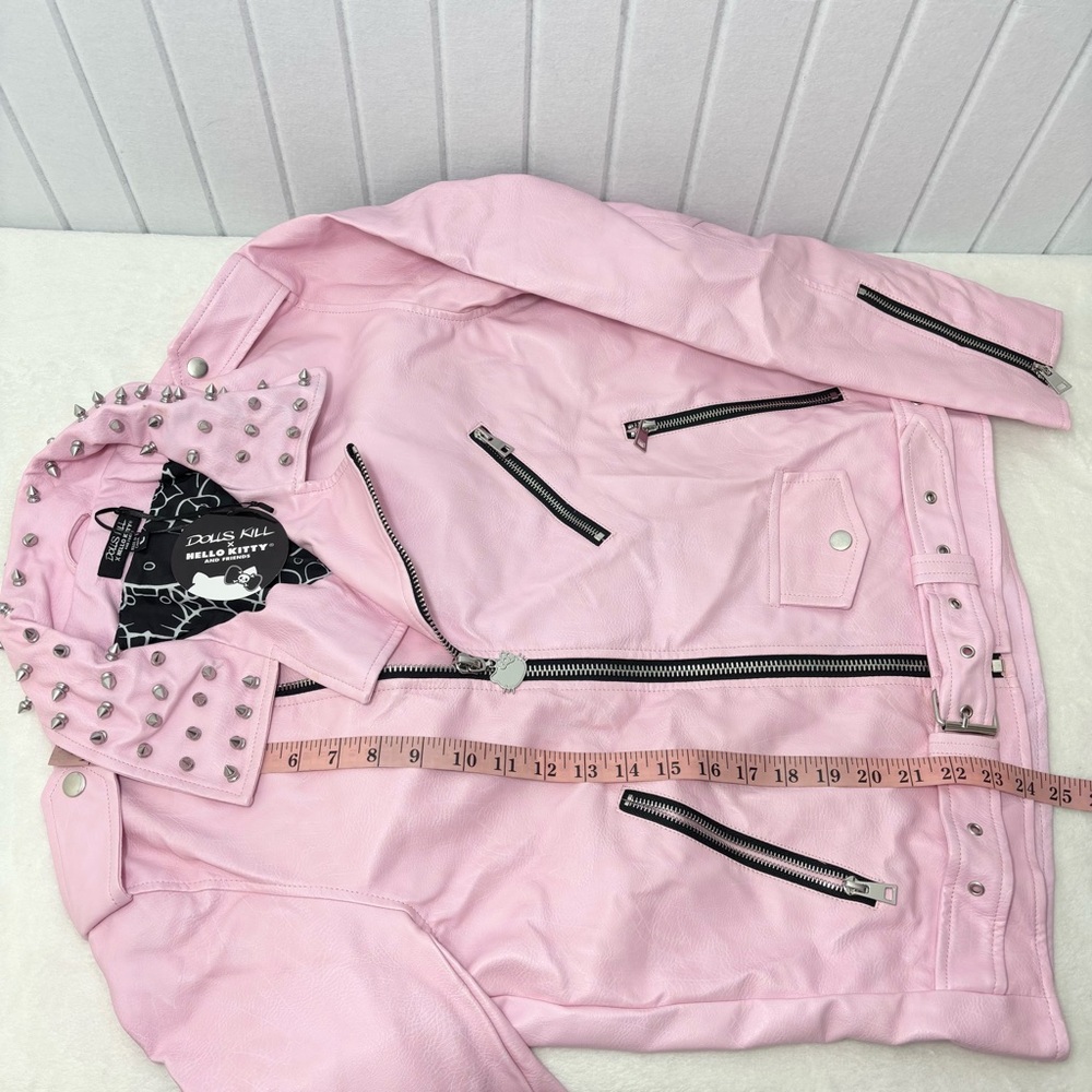Dolls Kill X Hello Kitty Faux Leather Moto Jacket Spikes Full Lined Size L - Picture 8 of 15